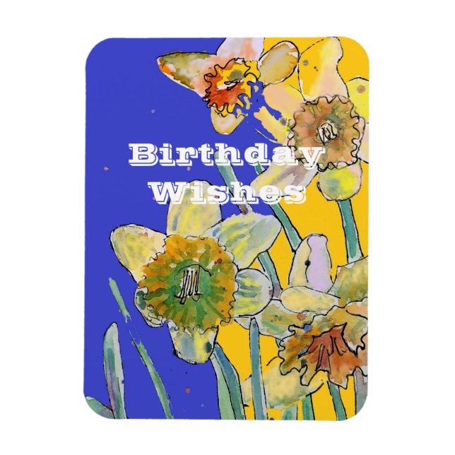 Daffodil Watercolor Gult Vår Flower Art Card Magnet (Vertikal)