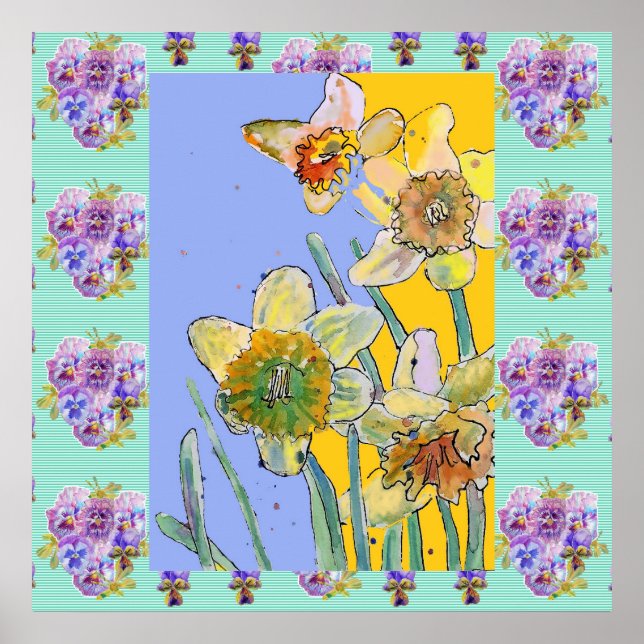 Daffodil Watercolor Painting vår-blomman Poster (Framsidan)