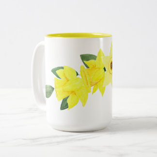 Daffodil Watercolor Two-Tone Mugg, 15 oz Två-Tonad Mugg