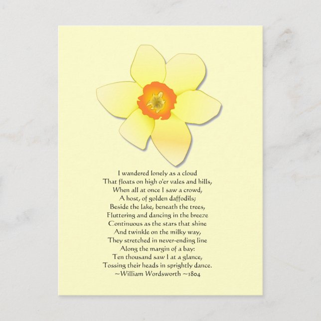 Daffodil ~ Wordsworth Dikt Vykort (Framsida)