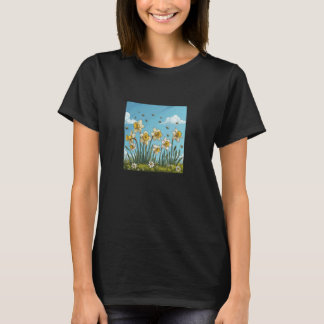 Daffodilblomning med bin runt grafik t shirt