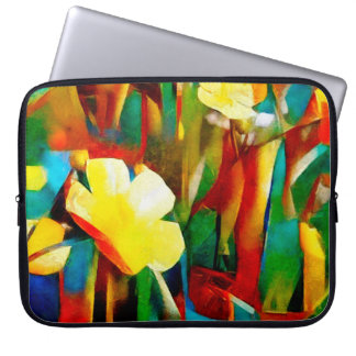 Daffodils. Abstraktens blommigt i en kubist Laptop Fodral