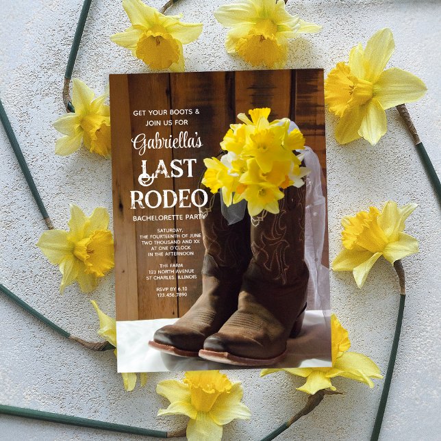 Daffodils and Boots Last Rodeo Bachelorette Party Inbjudningar (Skapare uppladdad)