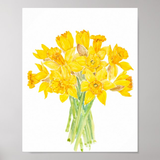 Daffodils bouquet vattenfärgsmålning poster (Framsidan)