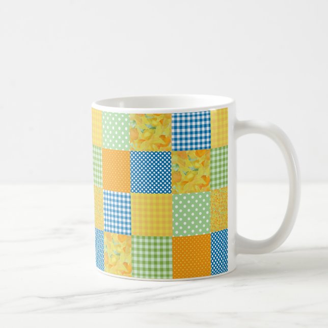 Daffodils Coffee Mugg: Land Stil Faux-Patchwork Kaffemugg (Höger)
