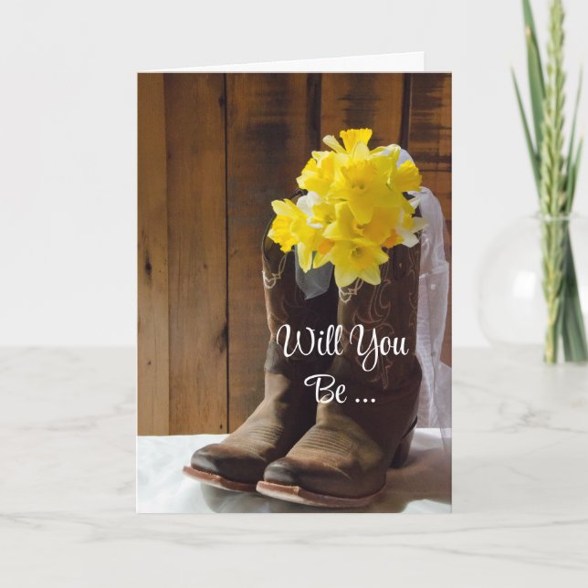 Daffodils Cowboy Boots kommer du bli min bridesmai Inbjudan (Framsida)