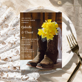 Daffodils CowboyBoots Bröllop Rehearsal Middag Inbjudningar
