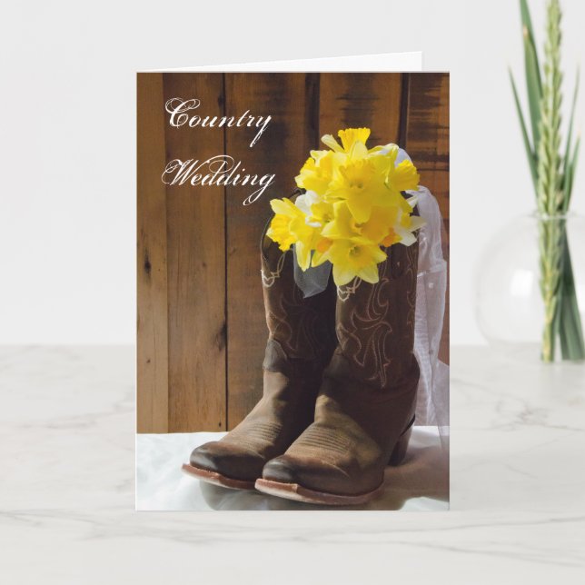 Daffodils CowboyBoots Bröllop spara datum Meddelande (Framsida)