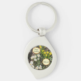 Daffodils & Crocus Birthday Swirl Silverfärgad Nyckelring