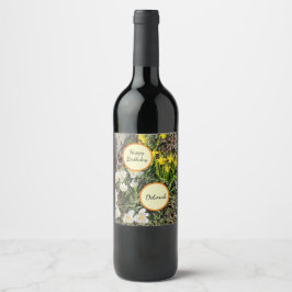 Daffodils & Crocus Birthday Vinflaska Etikett