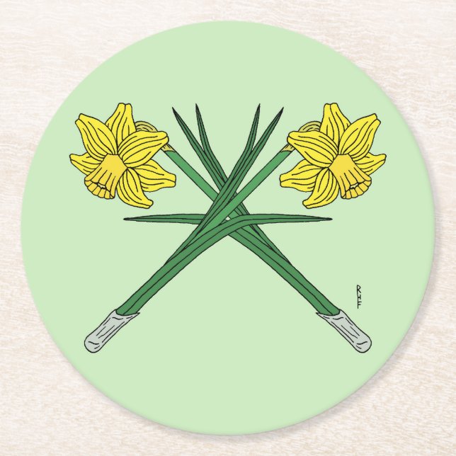 Daffodils Crossed Underlägg Papper Rund (Framsidan)