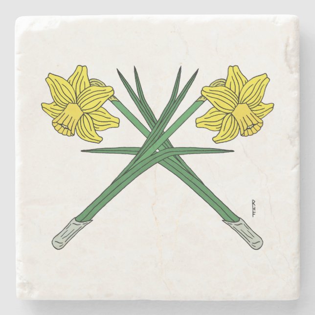 Daffodils Crossed Underlägg Sten (Framsidan)