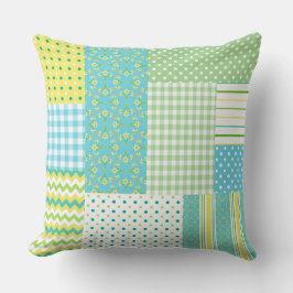 Daffodils Faux-patchwork Blommigt, Polkas, Checks Kudde