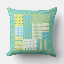 Daffodils Faux-patchwork Checks, Polkas, Rand Kudde