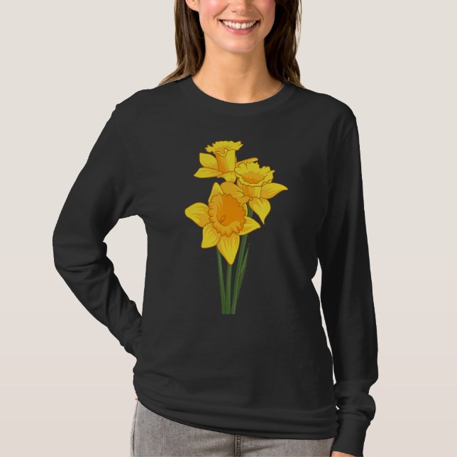 Daffodils Flowers Blommigt Stil Vår Påsk Garde T Shirt (Framsida)