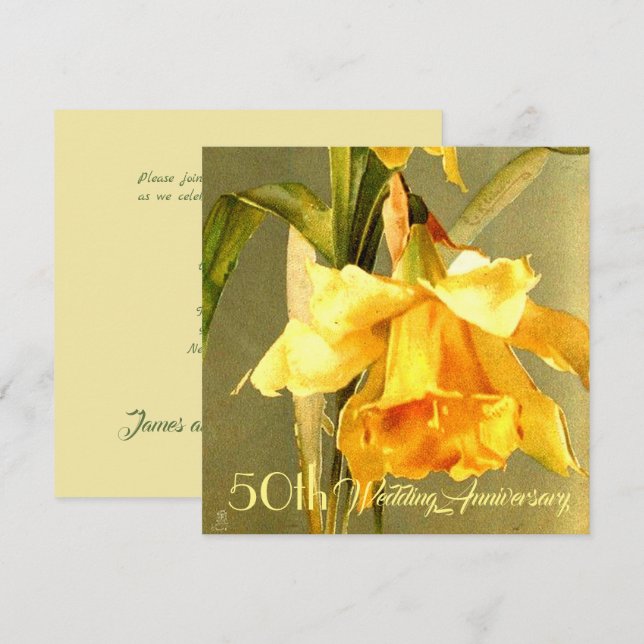 Daffodils Golden Wedding bjudande Inbjudningar (Fram/baksida)