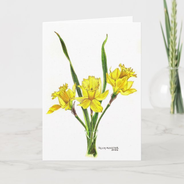 Daffodils i färgpenna helgkort (Framsida)