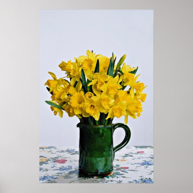 Daffodils i grönt vas blommor poster (Framsidan)
