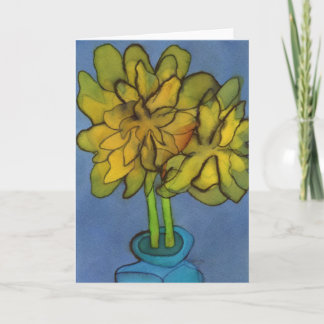 Daffodils in a Blue Vas Hälsning Card Kort