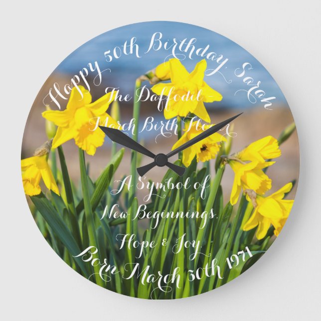 Daffodils in Springtime Acrylic Wall Clock Stor Klocka (Framsida)