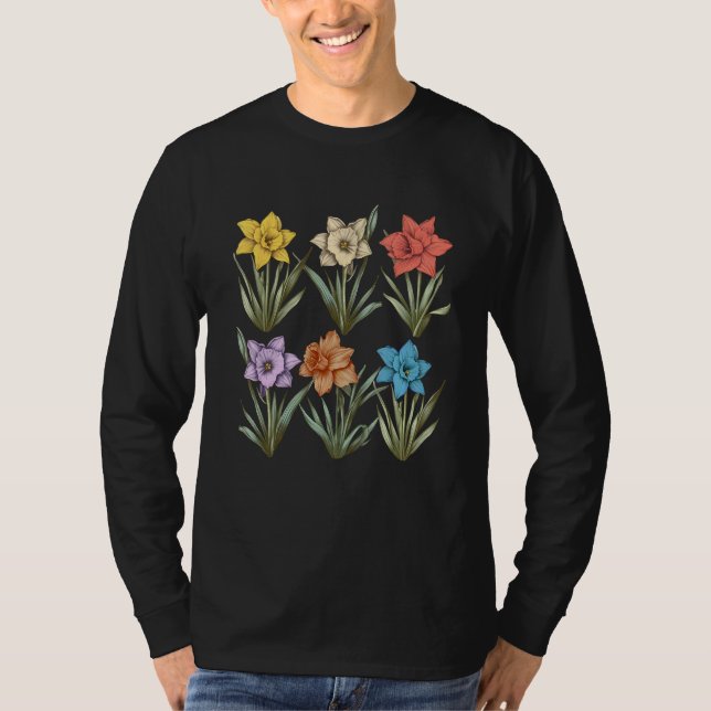 Daffodils Inspired Botanical Flower Gardener Natur T Shirt (Framsida)