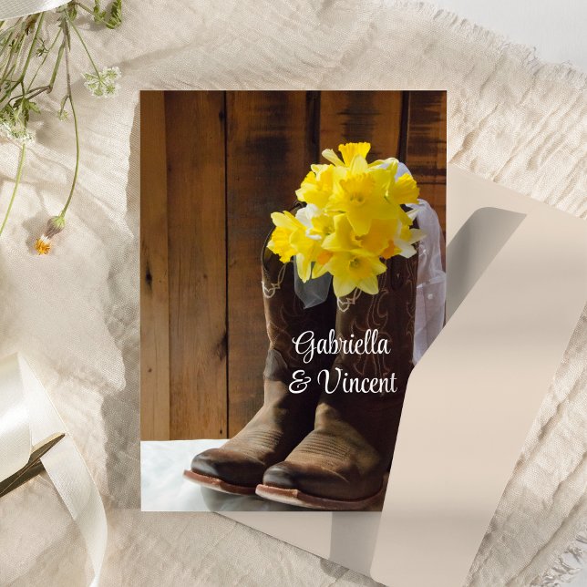 Daffodils och Cowboy Boots Barn Bröllop Flat Notes Anteckningskort (Skapare uppladdad)