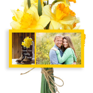 Daffodils och Cowboy Boots Barn Bröllop Tack Kort