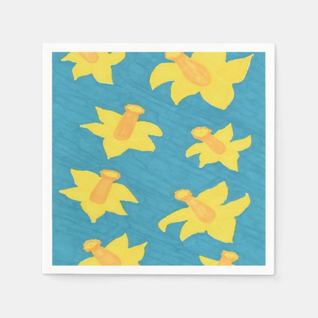 Daffodils on Blue Background Pappra Napkins Pappersservett (Framsidan)