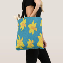 Daffodils on Blue Background Tote Bag