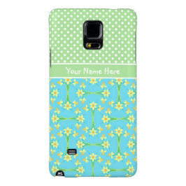 Daffodils on turquise, White Polkas on Soft Grönt