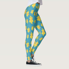 Daffodils på blå baljväxter leggings