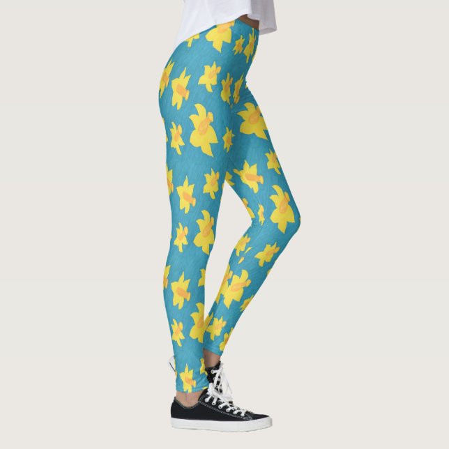 Daffodils på blå baljväxter leggings (Höger)