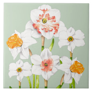 Daffodils på keramiskt plattor kakelplatta
