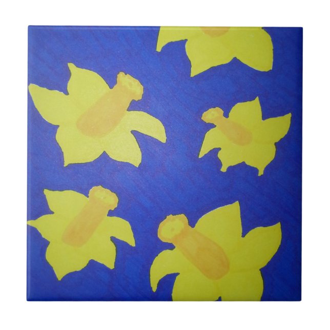 Daffodils Pop Art Blue Kakelplatta (Framsidan)