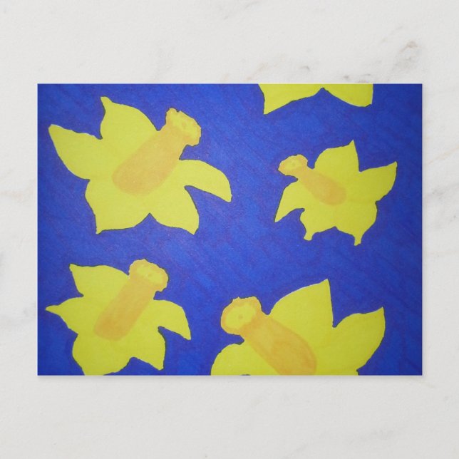 Daffodils Pop Art Blue Vykort (Framsida)
