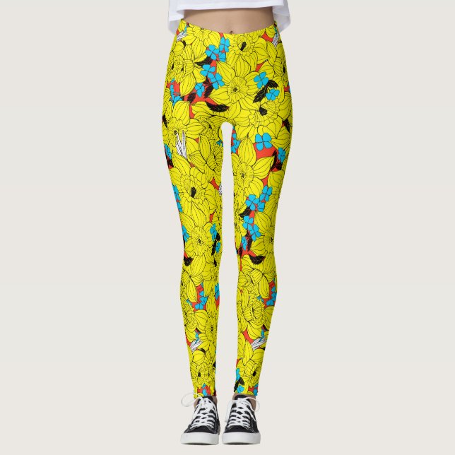 Daffodils vår blommönster leggings (Framsida)