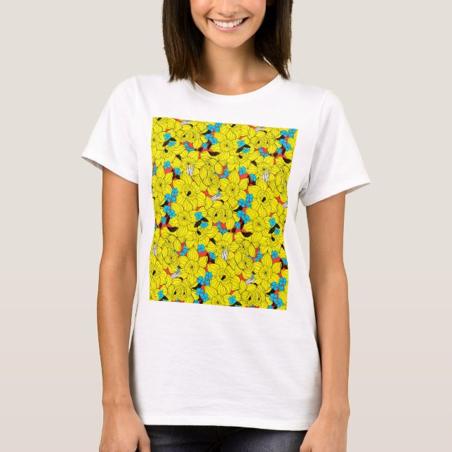 Daffodils vår blommönster t-shirt (Framsida)