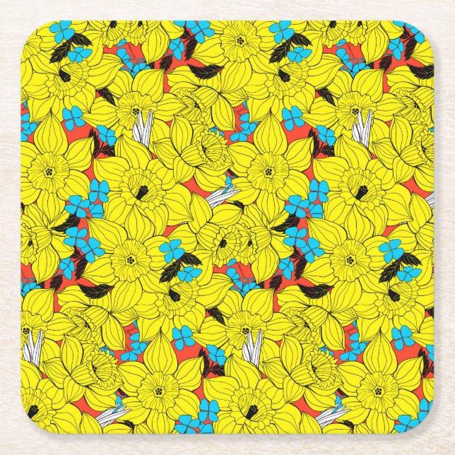Daffodils vår blommönster underlägg papper kvadrat (Framsidan)