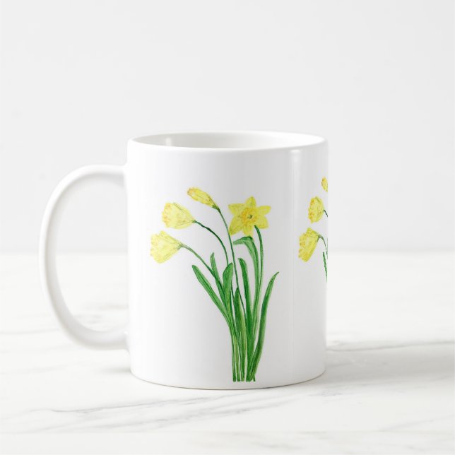 Daffodils Watercolor Gult Blommigt Vår Coffee M Kaffemugg (Vänster)