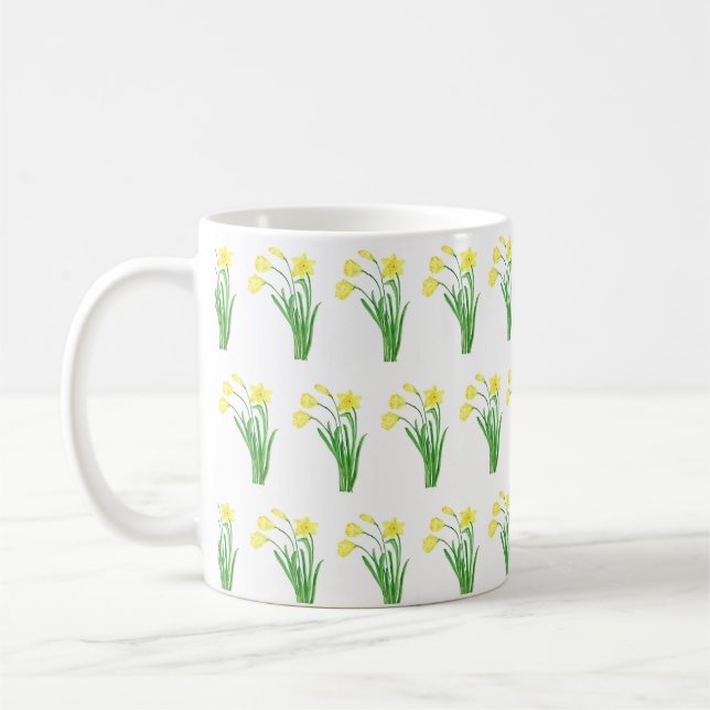Daffodils Watercolor Gult Blommigt Vår Söt Kaffemugg (Vänster)