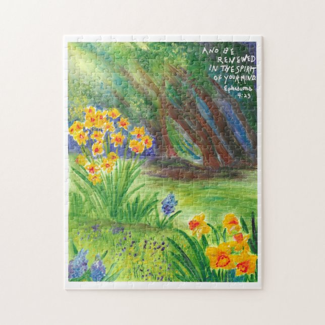 Daffodils with Scripture Christian Puzzle Pussel (Vertikal)