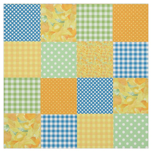 Daffy-down-Dillies Faux Patchwork Mönster Fabric Tyg (Provkarta)
