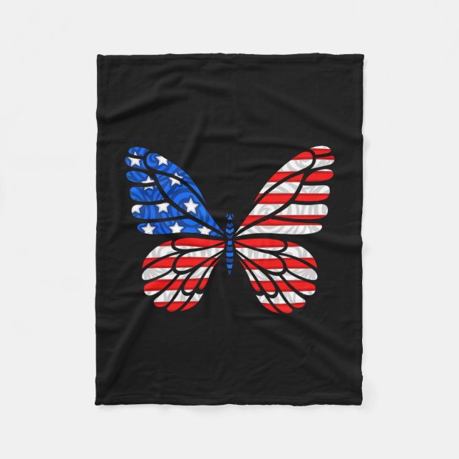 Dag 4 juli USA flagga America Butterfly Fleecefilt (Framsidan)