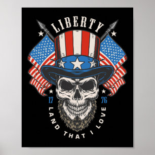 Dag 4 juli USA flagga America Liberty Skull Poster