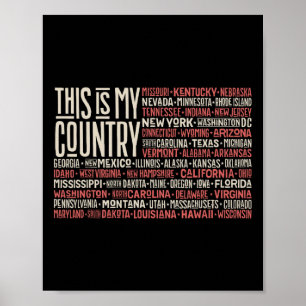 Dag 4 juli USA flagga Amerikanska staten Karta Nam Poster