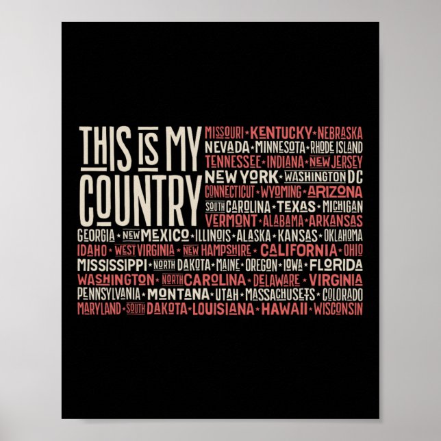 Dag 4 juli USA flagga Amerikanska staten Karta Nam Poster (Framsidan)