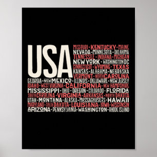 Dag 4 juli USA flagga Amerikanska staten Karta Nam Poster