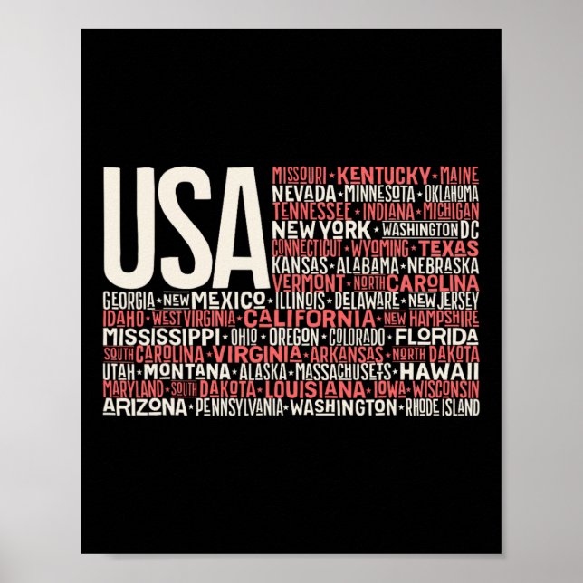 Dag 4 juli USA flagga Amerikanska staten Karta Nam Poster (Framsidan)