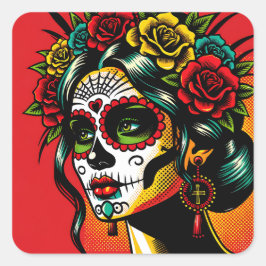 Dag av de döda mexikanska Catrina-rosor Fyrkantigt Klistermärke