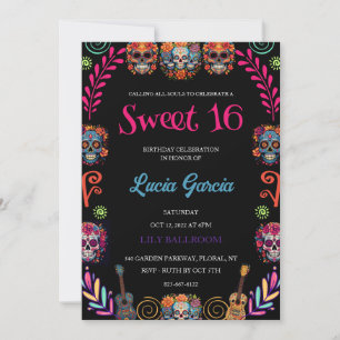 Dag av de döda Sweet 16-inbjudan Inbjudningar